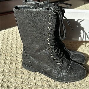 Black Glitter Lace-Up Women's Boots